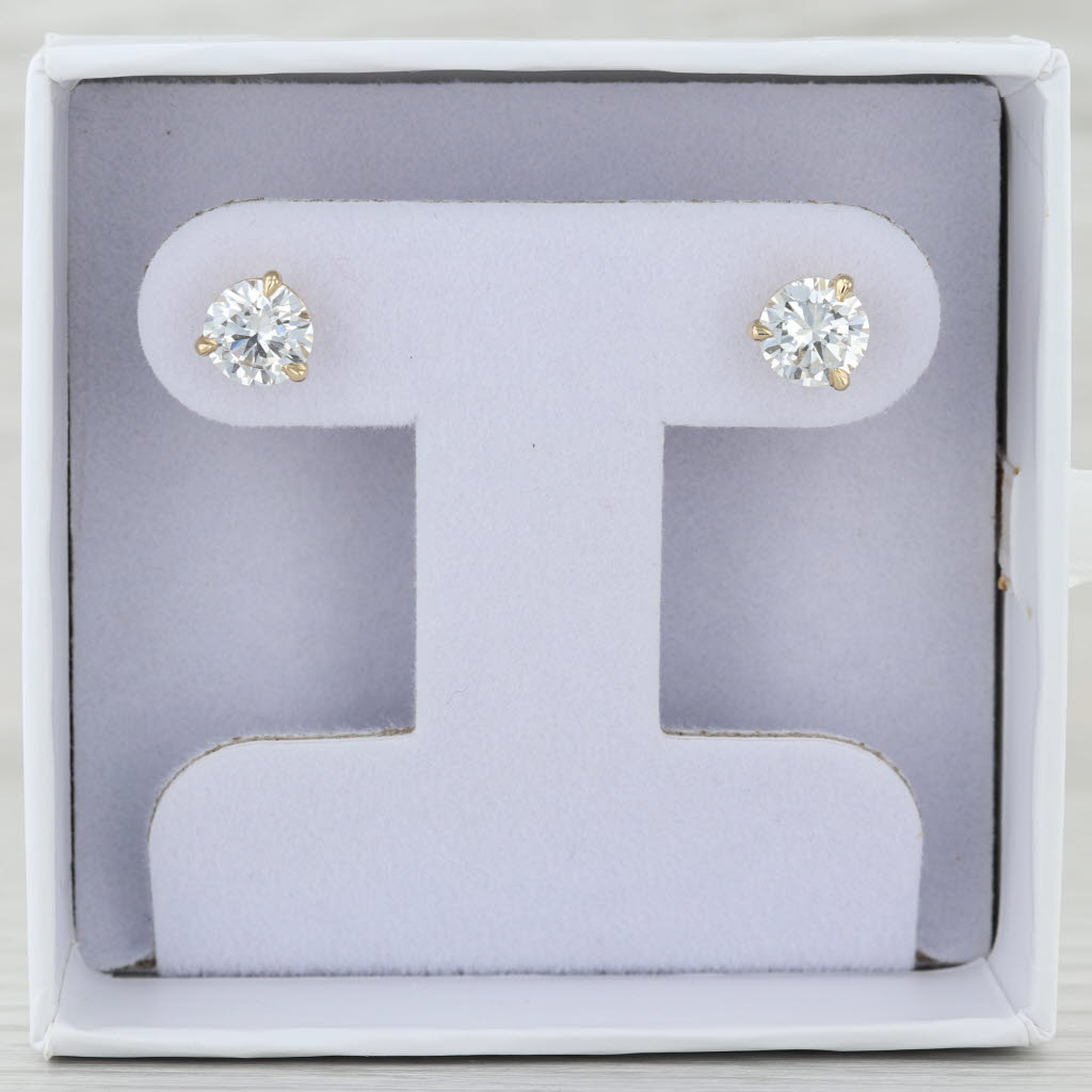 New 2ctw Lab Grown Diamond Stud Earrings 14k Gold Studs IGI Round VVS1-VS2 D-E