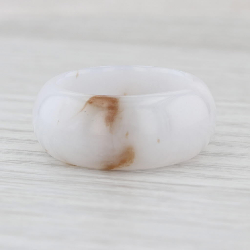 Marbled Jadeite Jade Band Ring Size 9.25 10.8mm