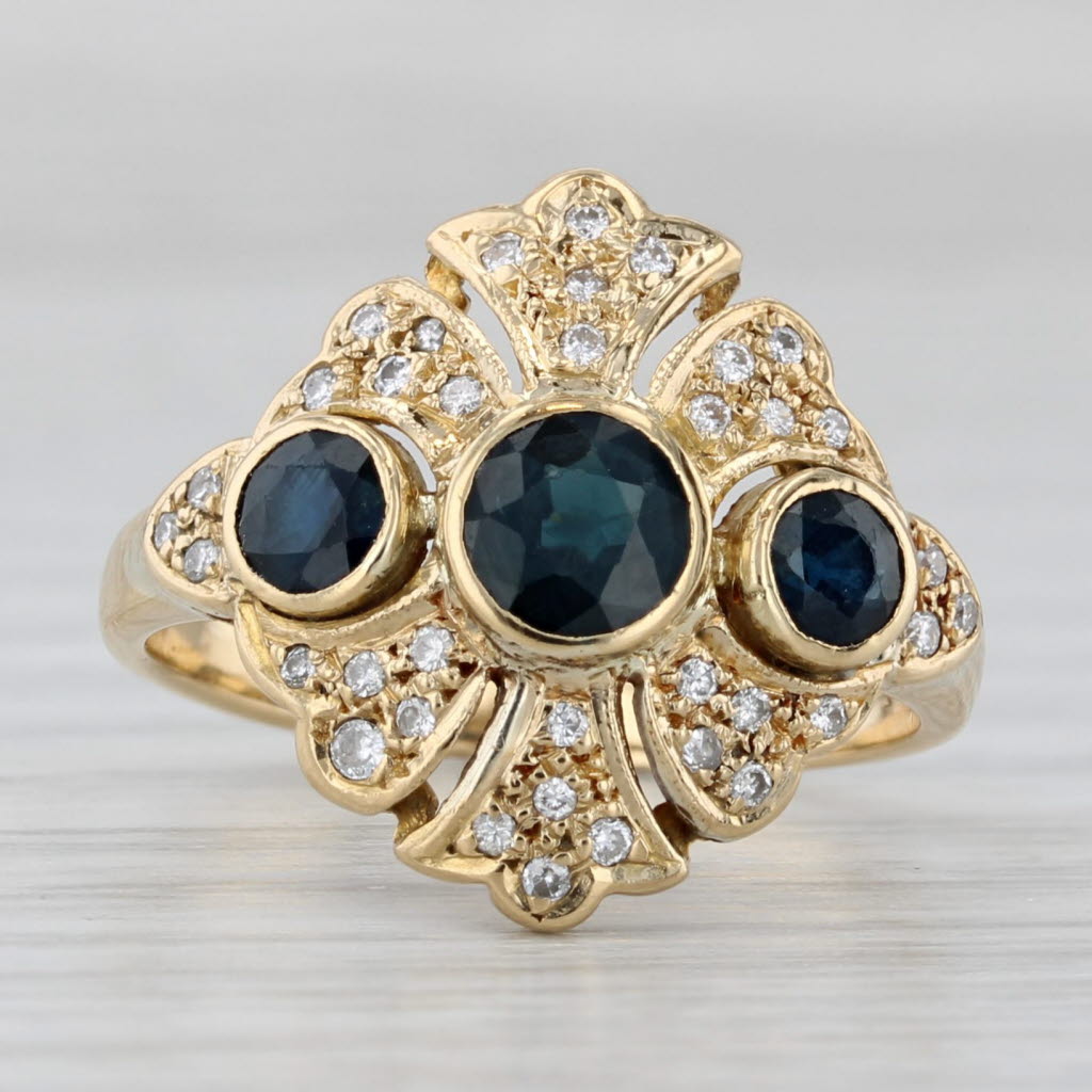 Gray Vintage 1.42ctw Blue Sapphire 3-Stone Ring 18k Yellow Gold Size 6