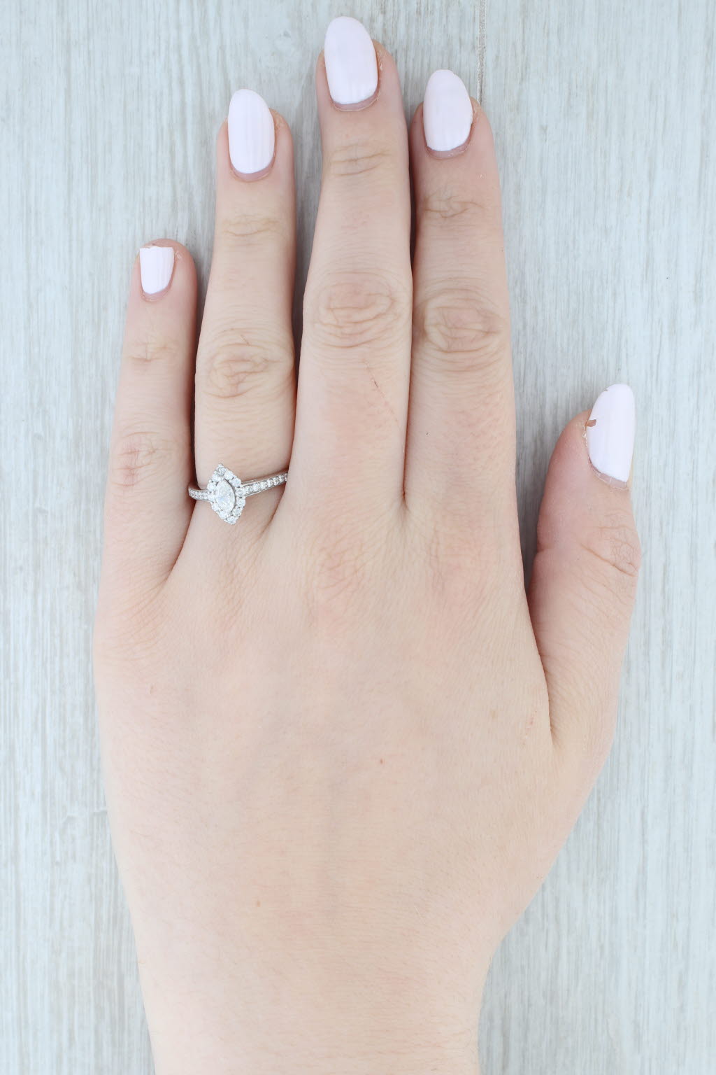 Light Gray 0.75ctw Marquise Halo Engagement Ring 14k White Gold Size 8 Cathedral Band