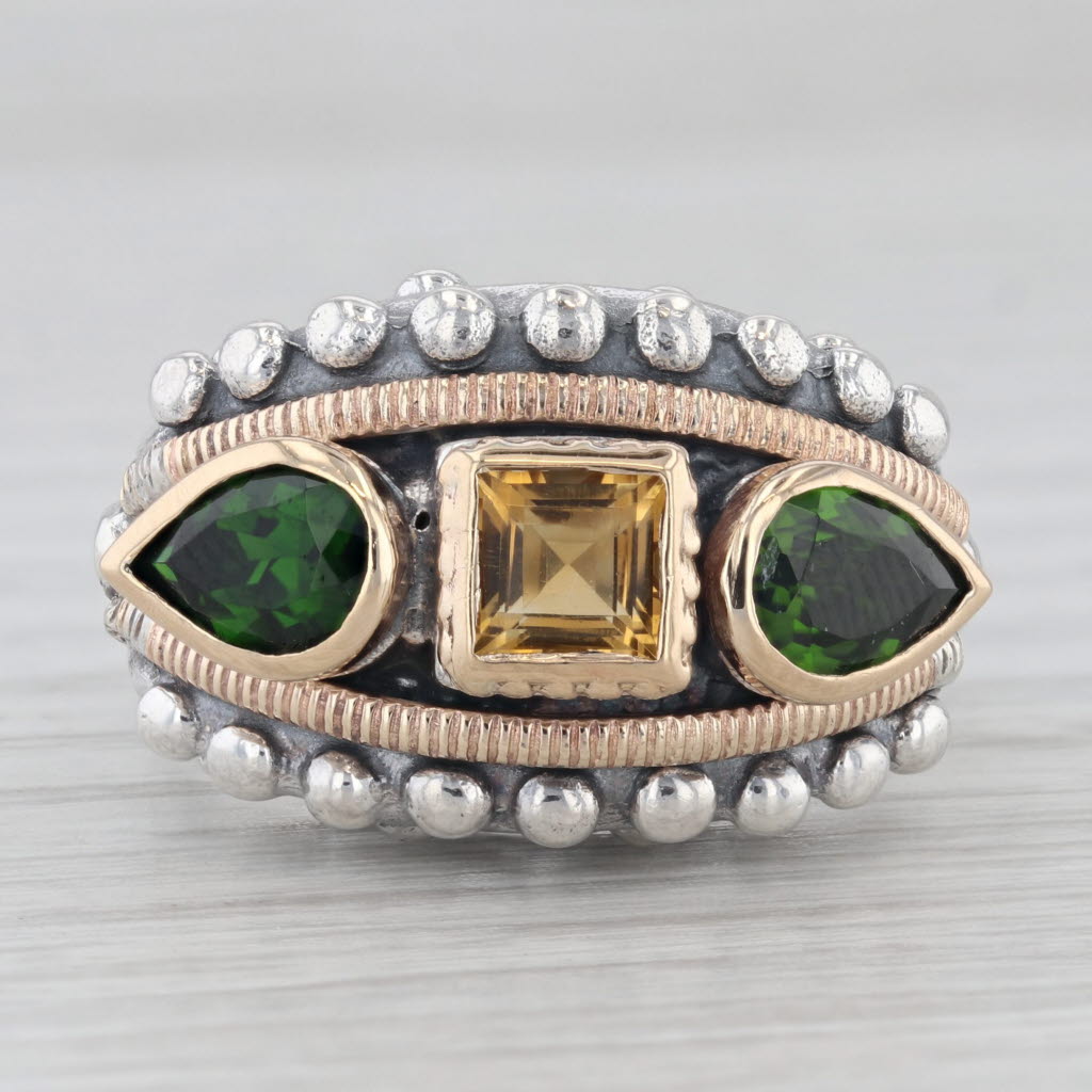 Gray Alwan Vahan 2.65ctw Diopside Citrine Cocktail Ring Sterling Silver 14k Gold
