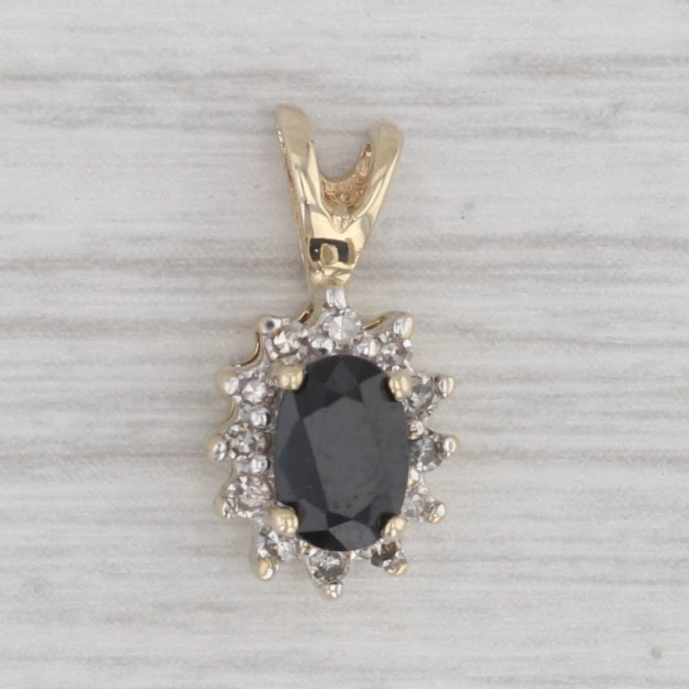 Gray 0.66ctw Blue Sapphire Diamond Halo Pendant 10k Yellow Gold Small Drop