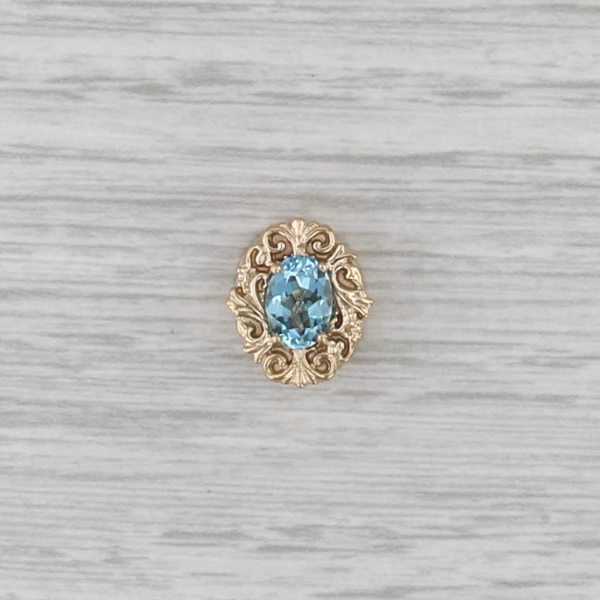 Vintage 1ct Blue Topaz Solitaire Slide Bracelet Charm 14k Yellow Gold