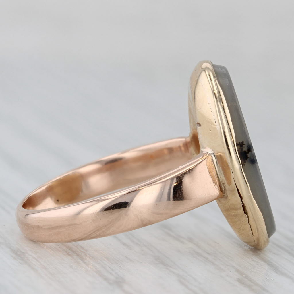 Gray Vintage Dendritic Oval Agate Ring 10k Yellow Gold Size 6.5