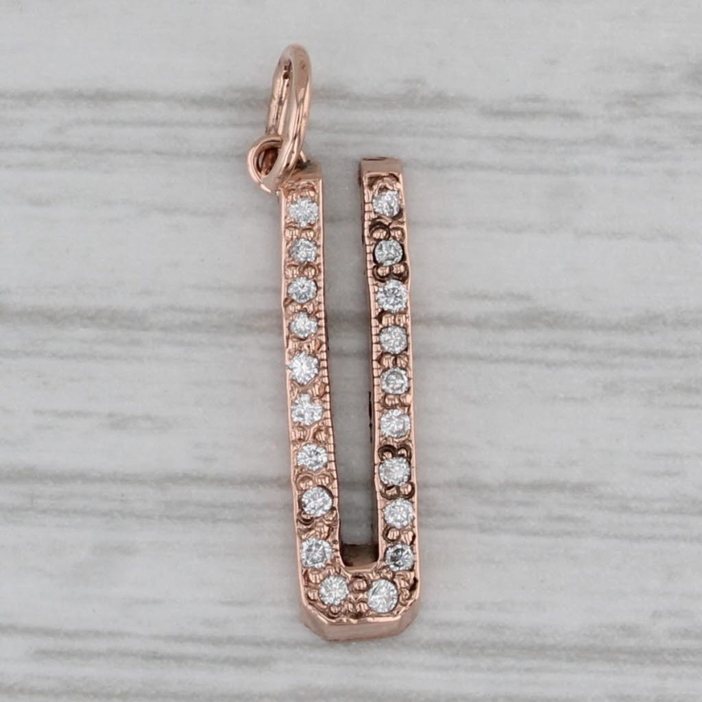 Gray Diamond Letter Initial "U" Pendant 14k Rose Gold Charm