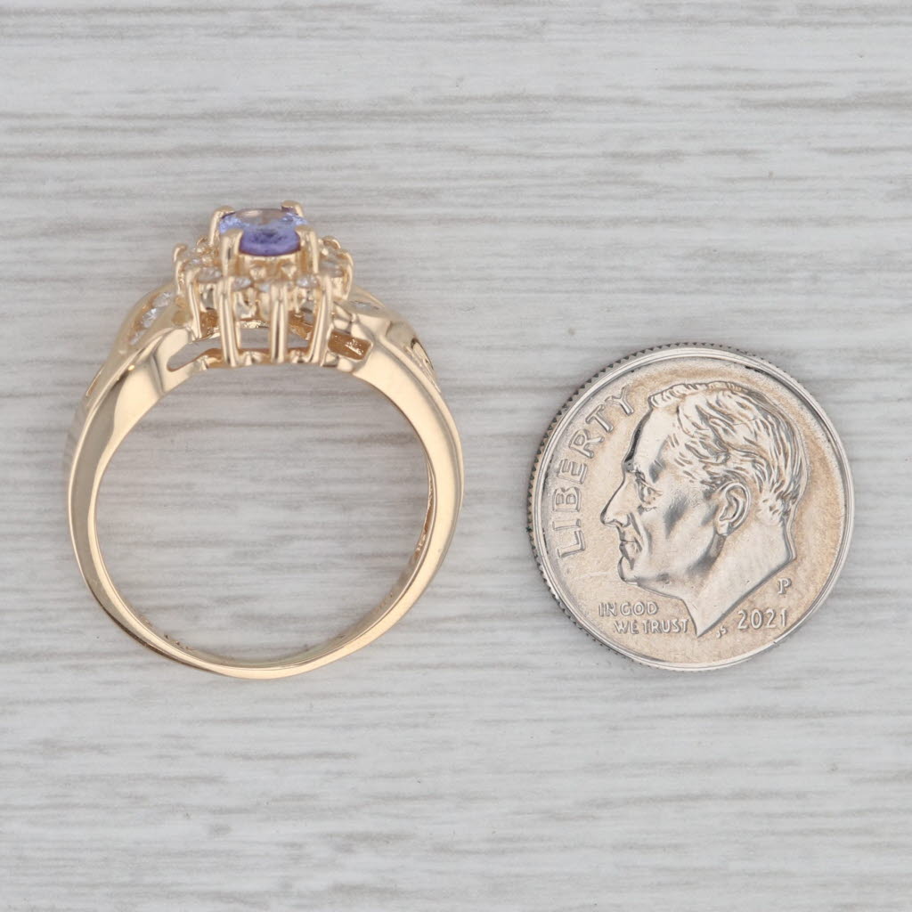 Gray 1.41ctw Tanzanite Diamond Halo Ring 14k Yellow Gold Size 7.5 Engagement