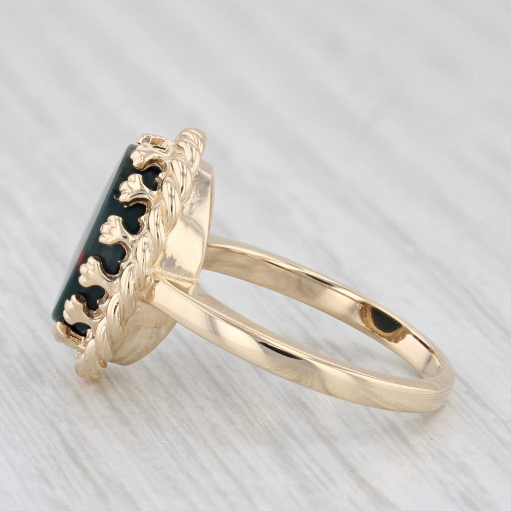 Light Gray Vintage Bloodstone Ring 14k Yellow Gold Size 6.75 Oval Solitaire