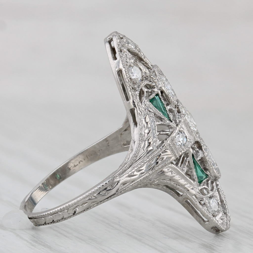 Gray Art Deco 0.40ctw Diamond Lab Created Emerald Ring Platinum Filigree Size 6