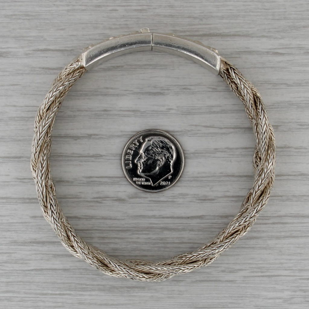Vintage Bali Style Bracelet Sterling Silver Ornate Floral Woven Chain 7.25"