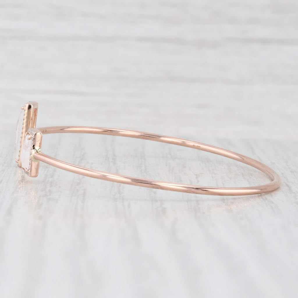 Light Gray New Moonstone Diamond Halo Cuff Bracelet 14k Rose Gold 6.75" Adjustable