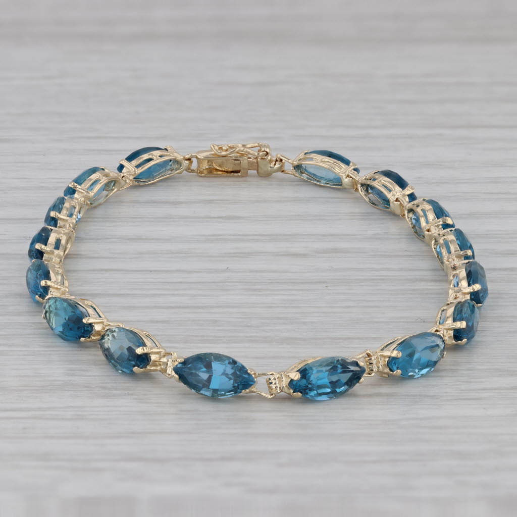 Gray London Blue Topaz Tennis Bracelet 14k Yellow Gold 6.75"