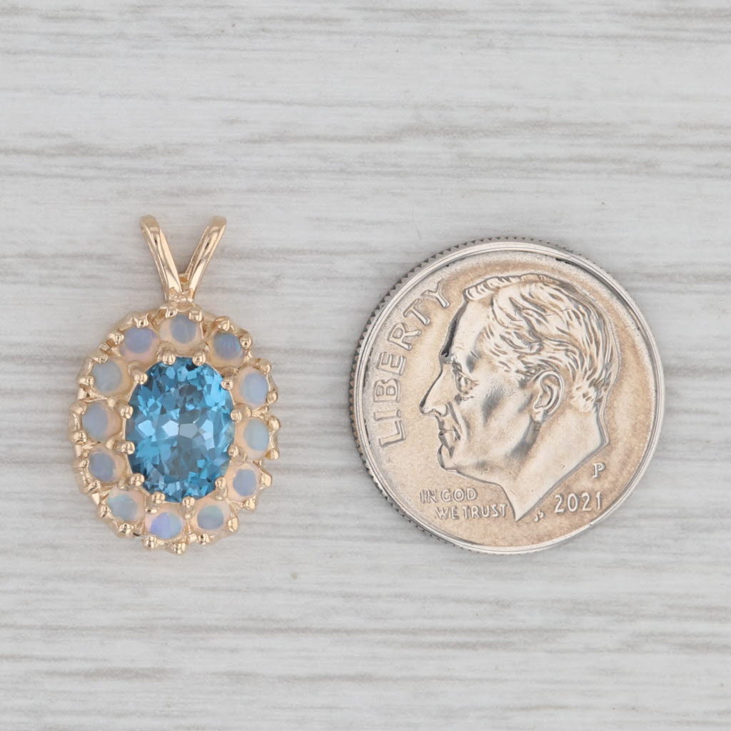 Gray 1.60ct London Blue Topaz Opal Halo Pendant 14k Yellow Gold