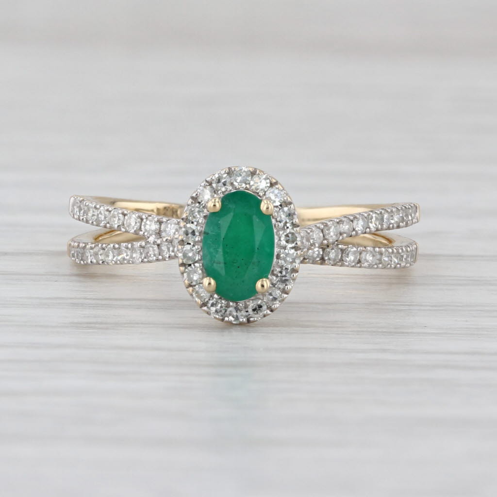 0.86ctw Oval Emerald Diamond Halo Ring 14k Yellow Gold Size 7 Engagement