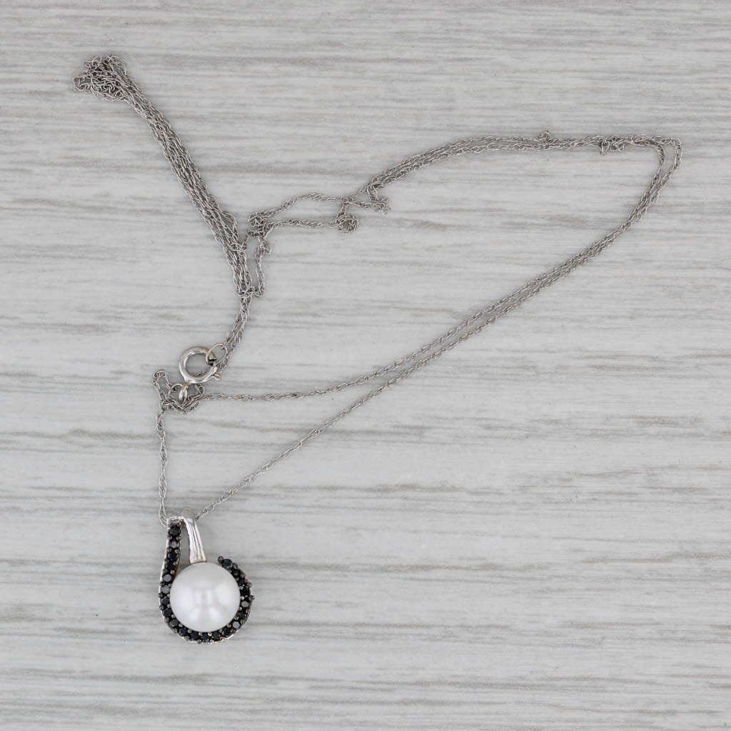 Gray Cultured Pearl Black Diamond Pendant Necklace 10k White Gold 18"