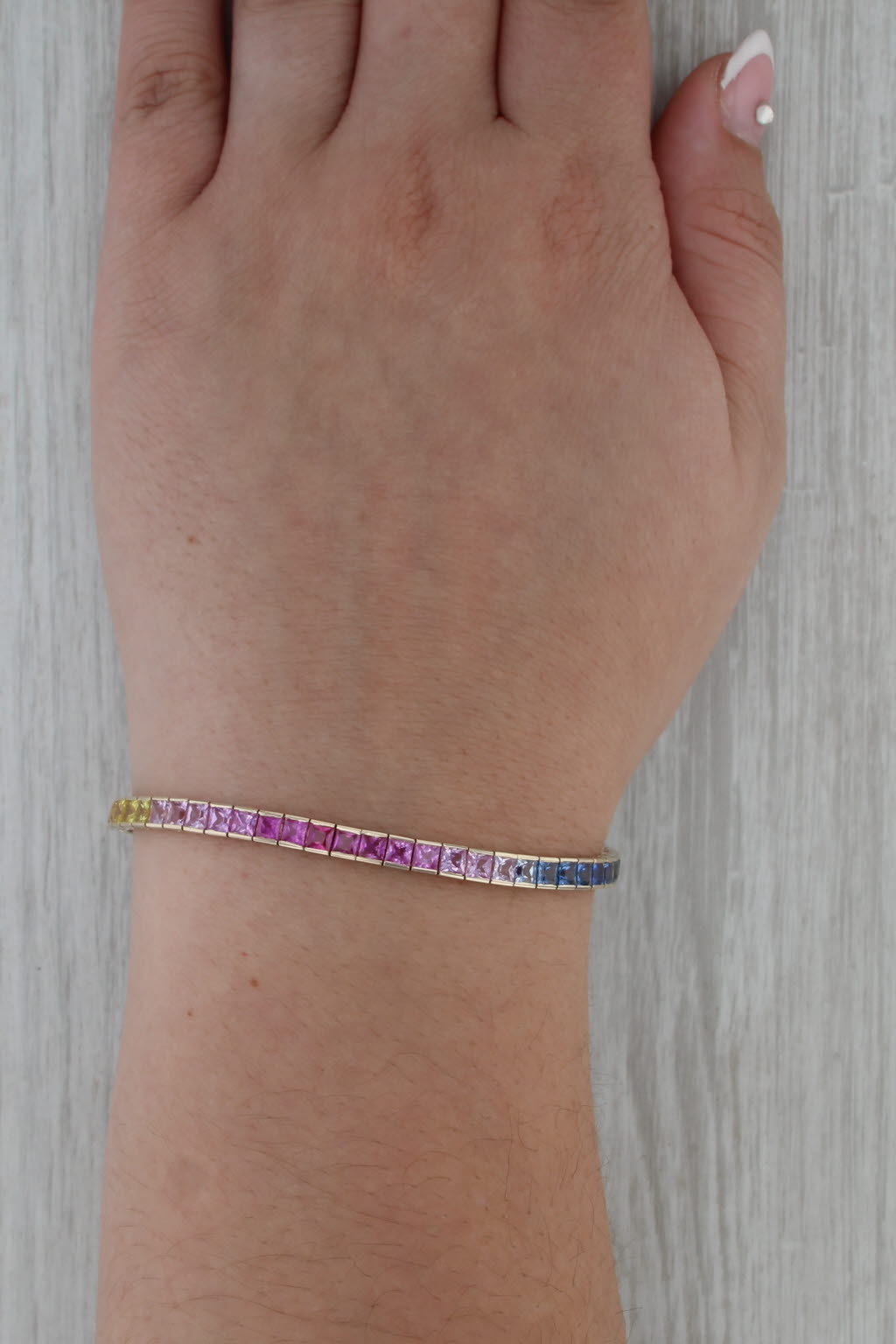 11.30ctw Rainbow Sapphire Tennis Bracelet 14k Yellow Gold 7.25" 4mm