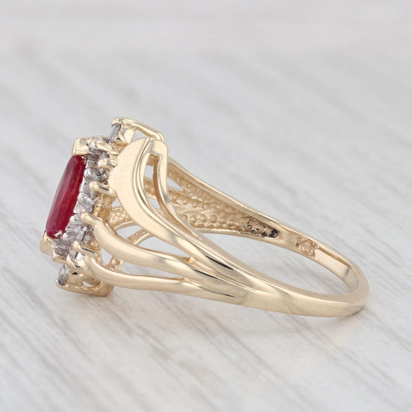 0.60ctw Ruby Diamond Halo Ring 14k Yellow Gold Size 7 Bypass