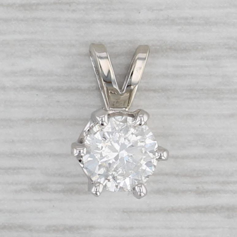 Gray 0.56ctw Round Diamond Solitaire Pendant 14k White Gold