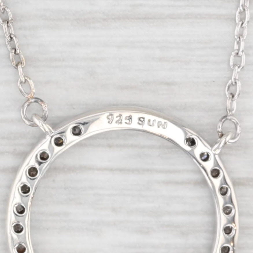 Light Gray 0.19ctw Diamond Eternity Circle Pendant Necklace Sterling Silver Cable Chain