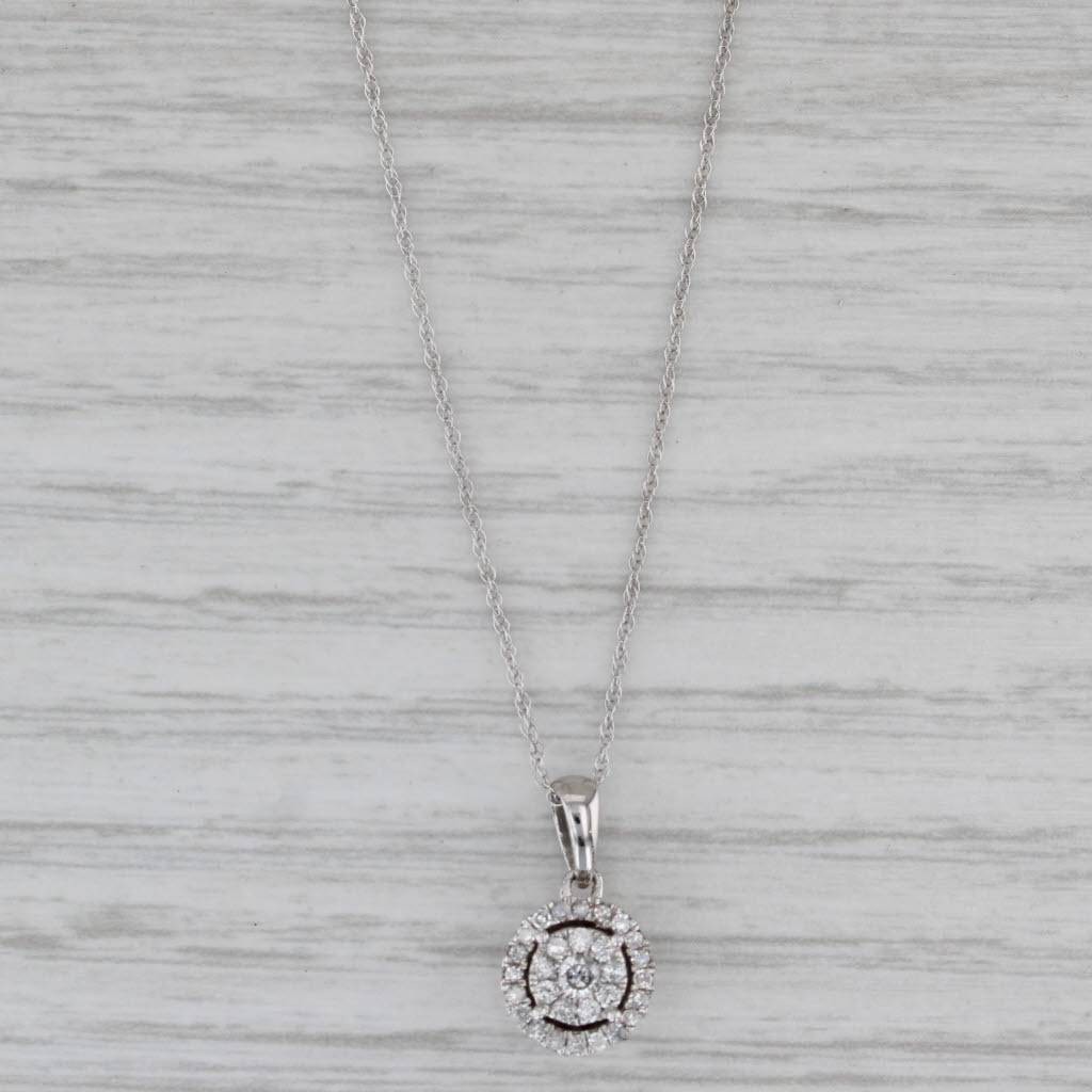 Gray 0.23ctw Diamond Halo Pendant Necklace 10k White Gold 18" Rope Chain