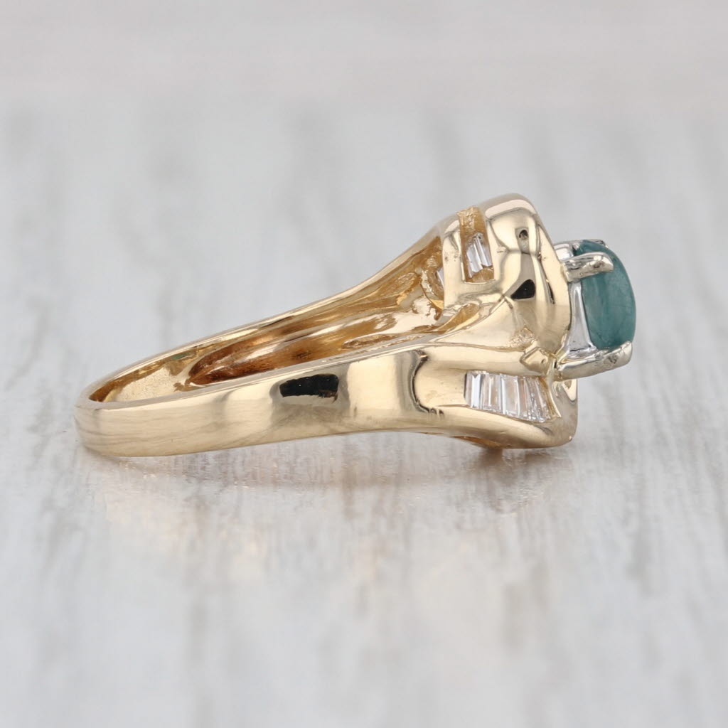 Emerald Cabochon Diamond Bypass Ring 14k Yellow Gold Size 5