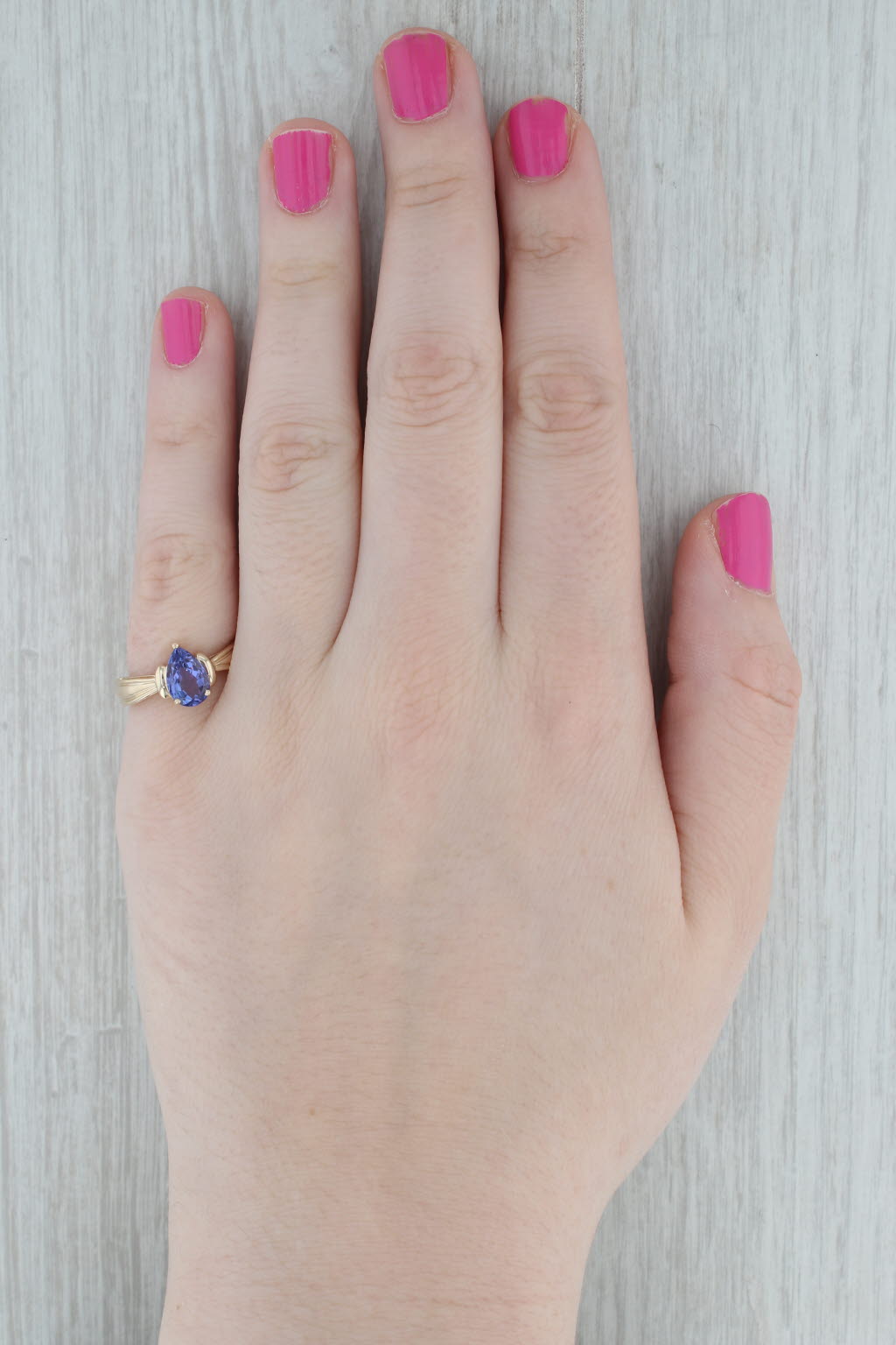 Gray 1.96ct Teardrop Tanzanite Ring 14k Yellow Gold Size 7 Pear Solitaire