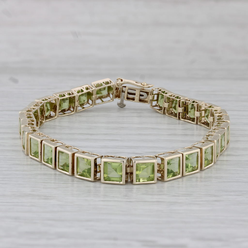 Gray 13.50ctw Peridot Tennis Bracelet 10k Yellow Gold 7.25" 6mm