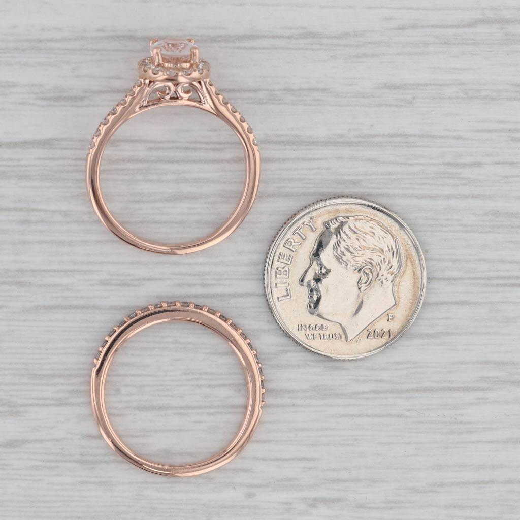 Gray 0.70ct Oval Morganite Diamond Halo Engagement Ring 14K Rose Gold Size 4.75