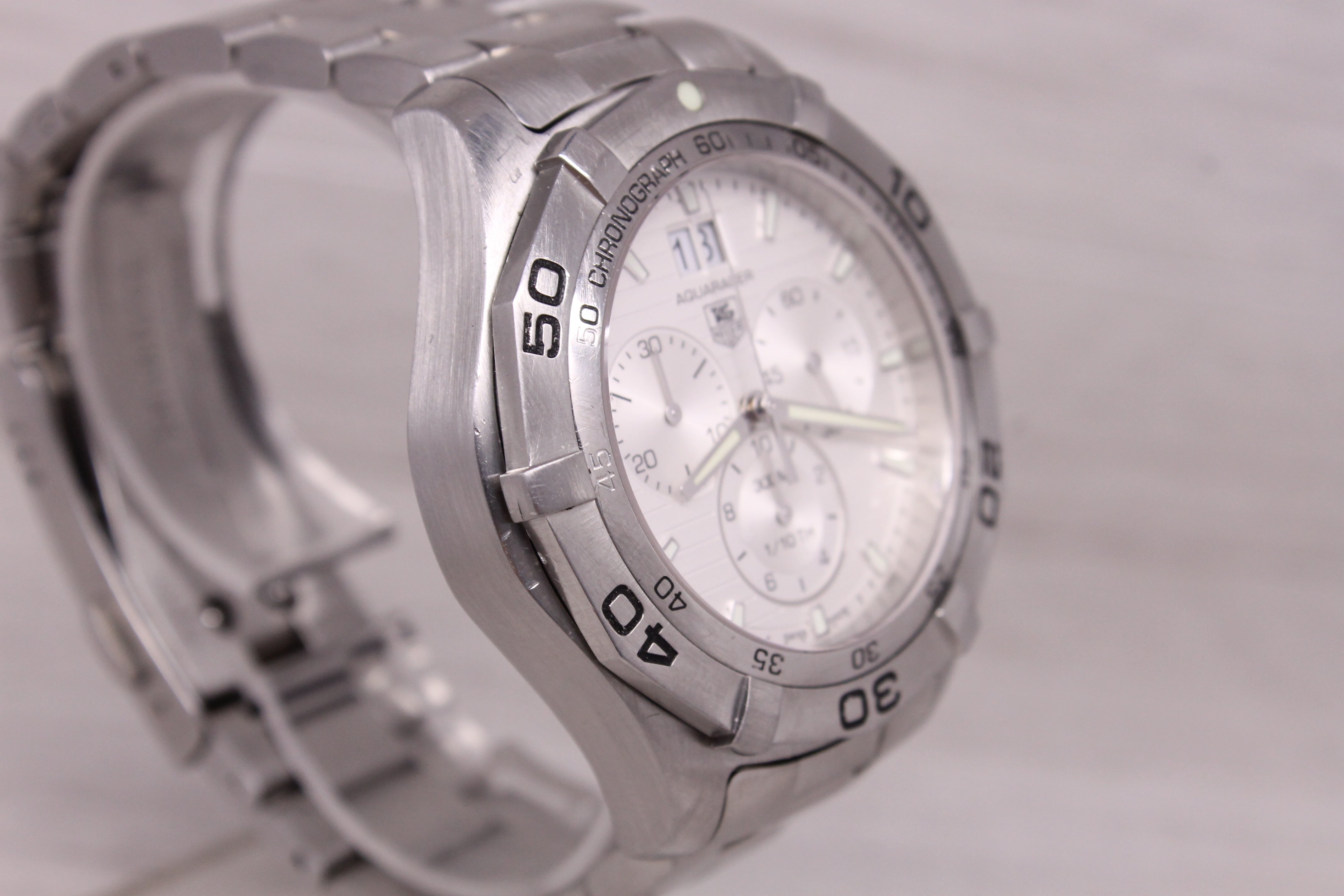 Tag Heuer Aquaracer 44mm Steel Mens Quartz Chronograph Watch w Bracelet CAF101F