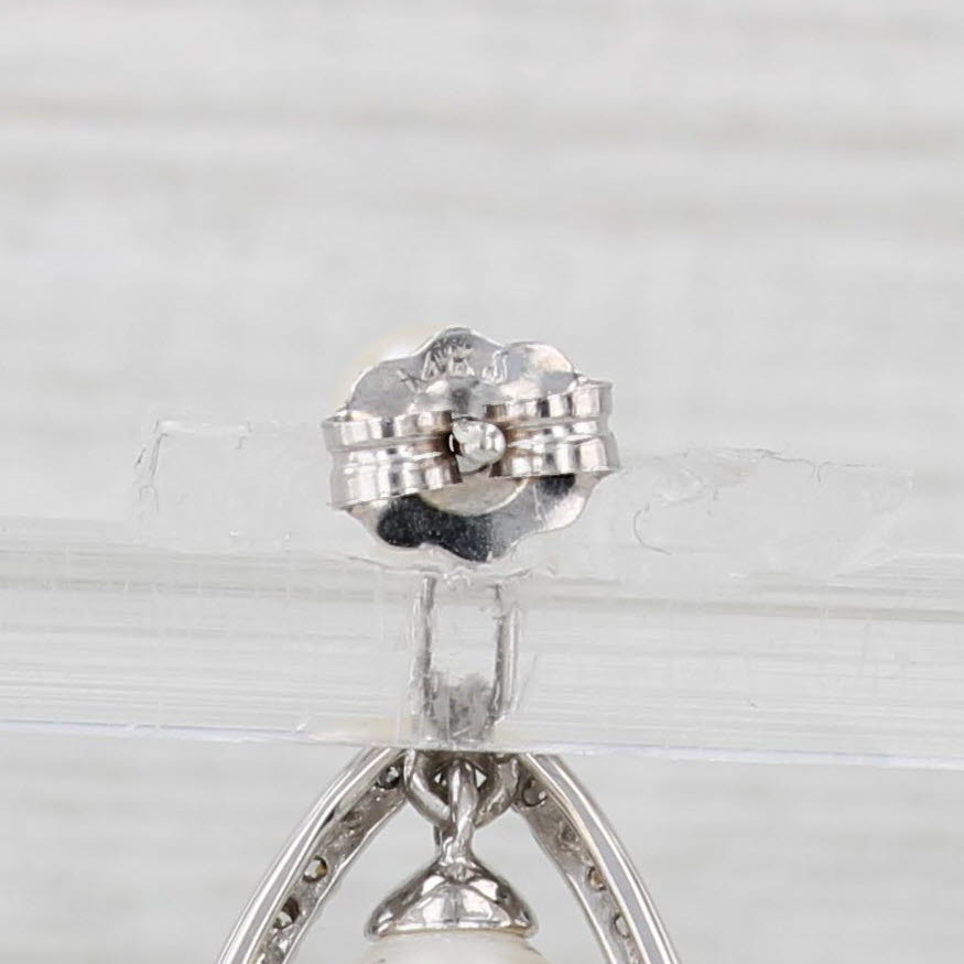 Light Gray Cultured Pearl Diamond Teardrop Earrings 14k White Gold