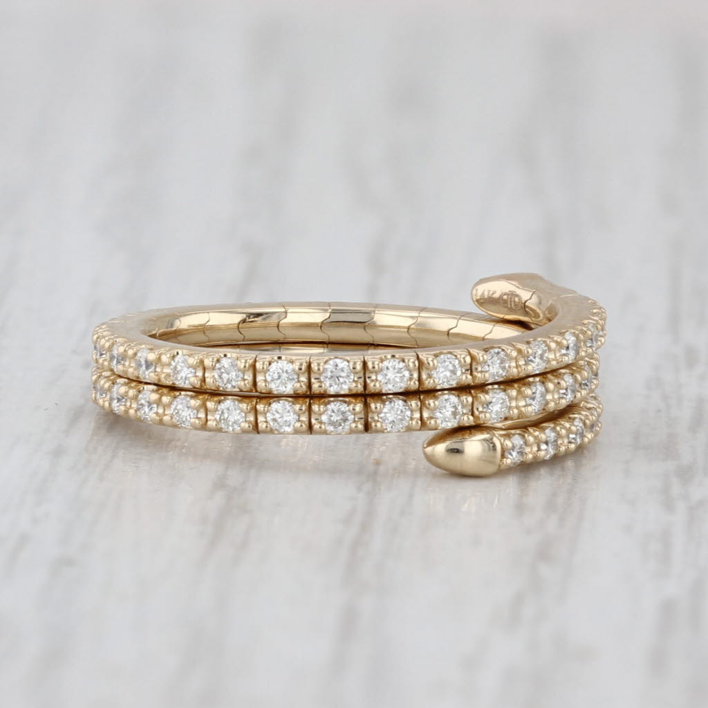 0.62ctw Diamond Wrap Coiled Band Bypass Ring 14k Gold Flexible Size Stackable