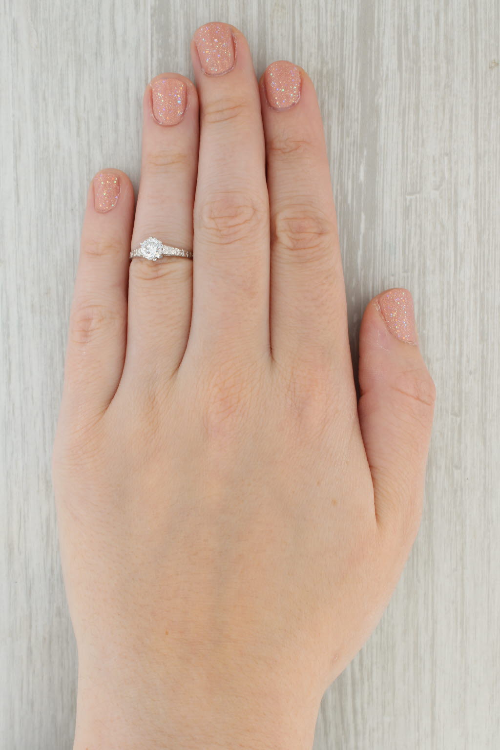Tan Antique Diamond Solitaire Engagement Ring 14k White Gold Floral Band Size 6.25