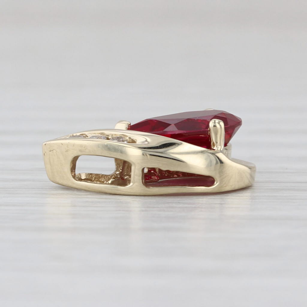1.74ctw Pear Lab Created Ruby Diamond Teadrop Pendant 10k Yellow Gold