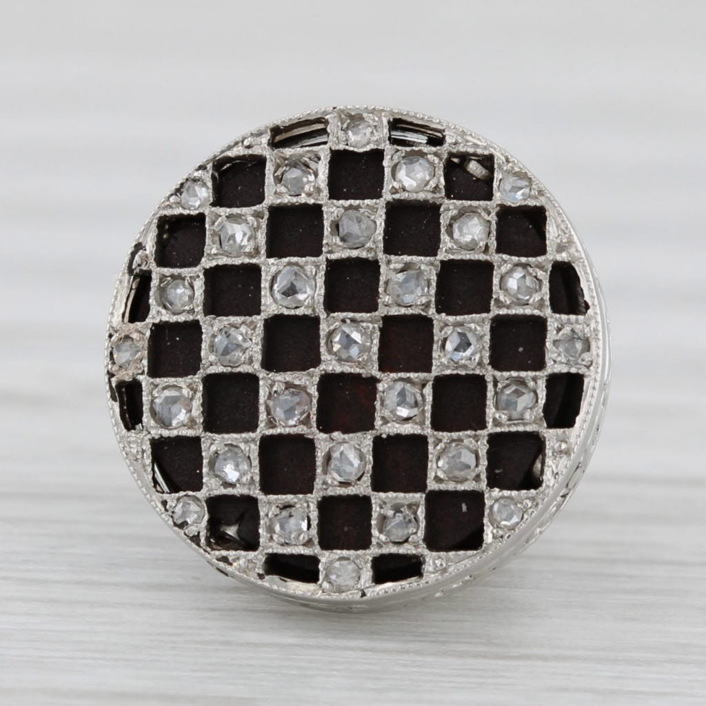 Gray Vintage Platinum Diamond Checkerboard Tie Tac Lapel Pin Converted Cufflink