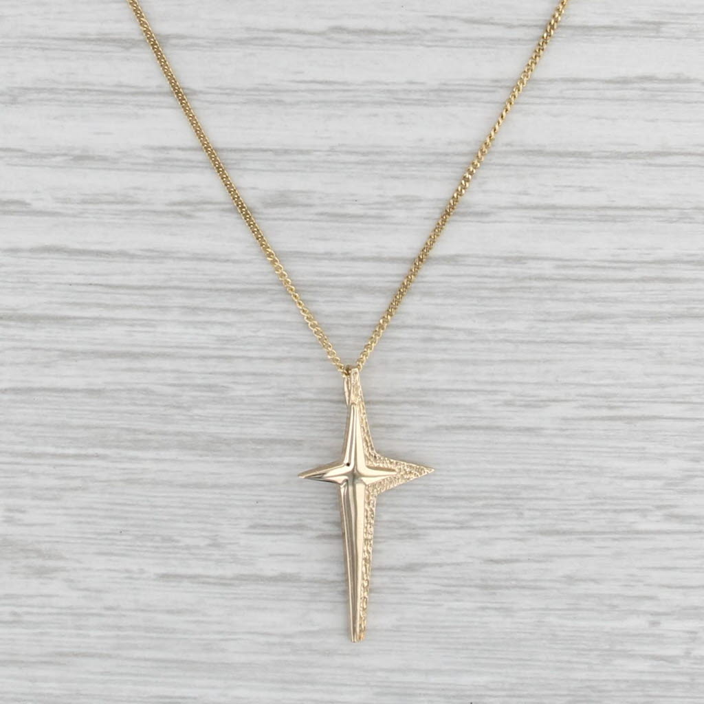 Double Cross Pendant Necklace 14k Yellow Gold 18" Curb Chain Necklace