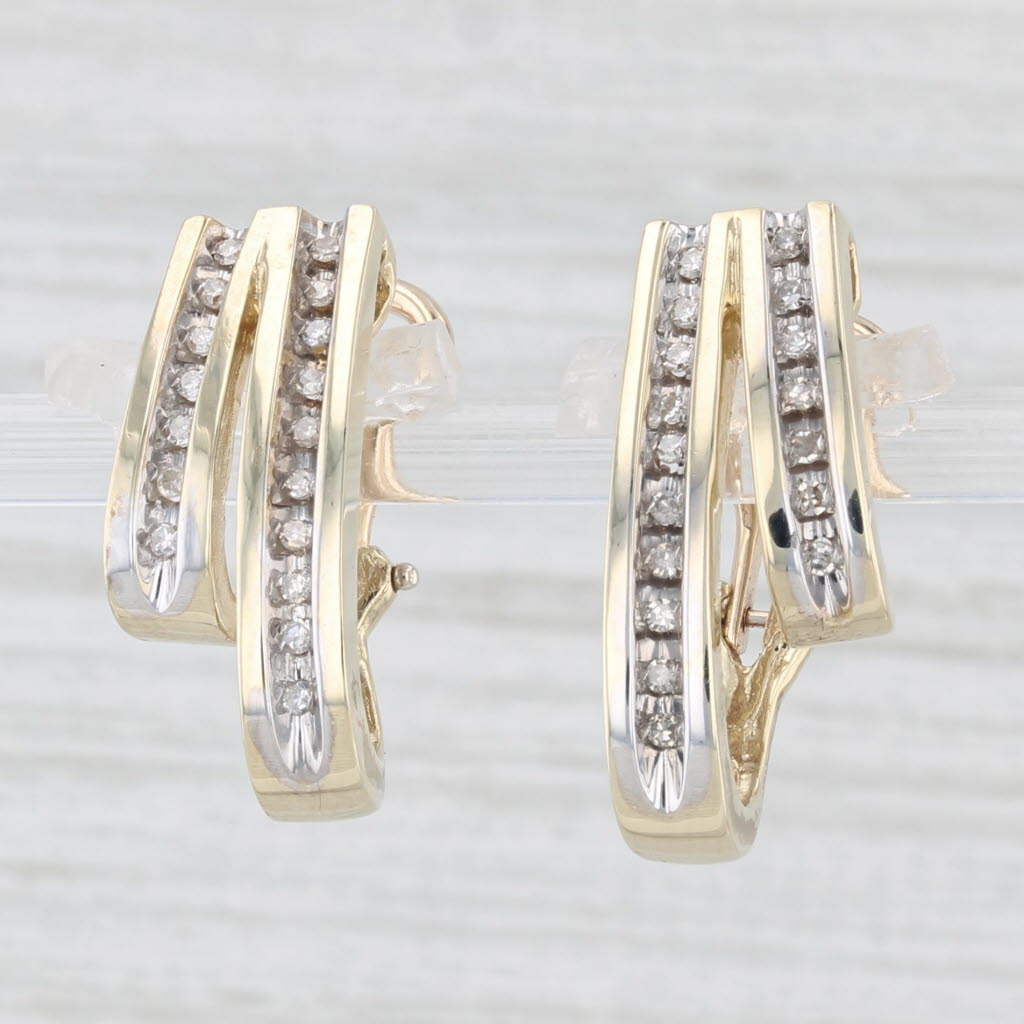 Light Gray 0.16ctw Diamond J-Hook Earrings 10k Yellow Gold Omega Backs