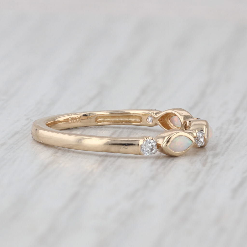 New 0.32ctw Opal Diamond Ring 10k Gold Stackable Wedding Band Size 7