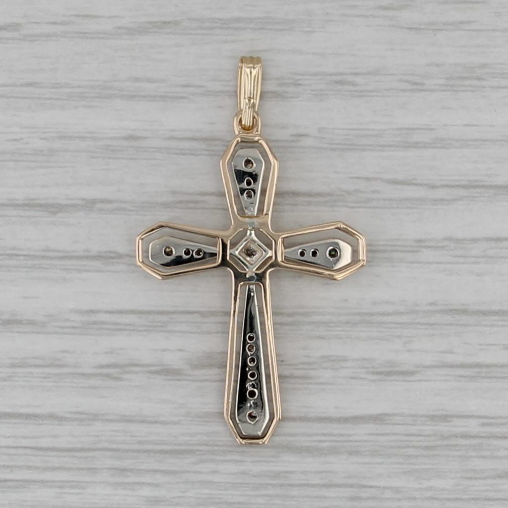 Vintage 0.34ctw Diamond Tapering Framed Cross Pendant 14k White Yellow Gold