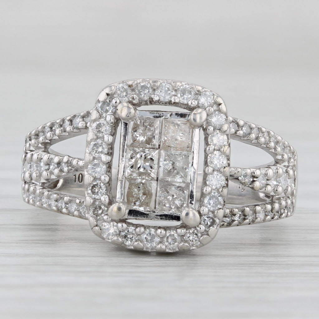 Gray 0.91ctw Princess Diamond Halo Engagement Ring 10k White Gold Size 7