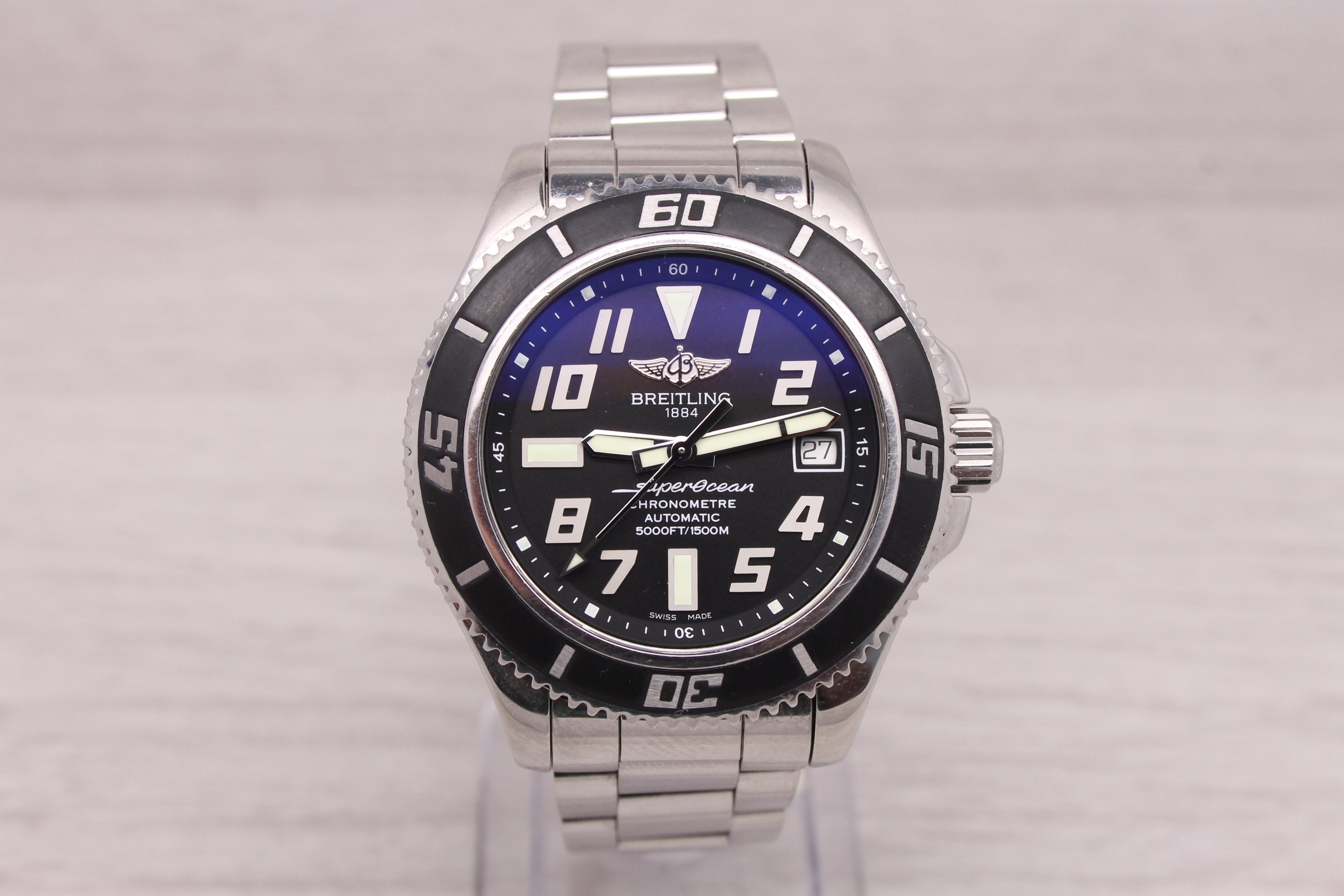 Gray Breitling Super Ocean A17364 Mens 42mm Steel Automatic Divers Watch Papers Box