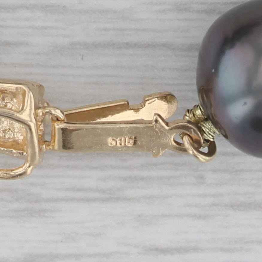 Gray Black Pearl Diamond Necklace 14k Yellow Gold 21.5"