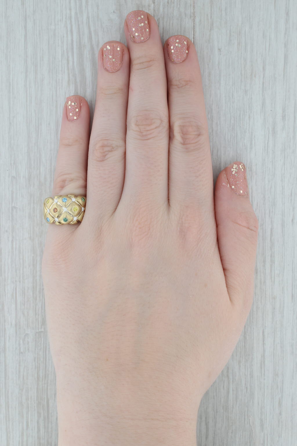 Gray 0.47ctw Multicolor Diamond Crosshatch Ring 18k Yellow Gold Size 7.25