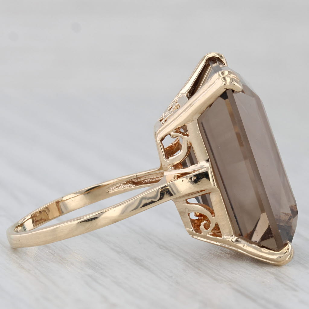 Gray 22.80ct Emerald Cut Smoky Quartz Ring 14k Yellow Gold Size 7.5