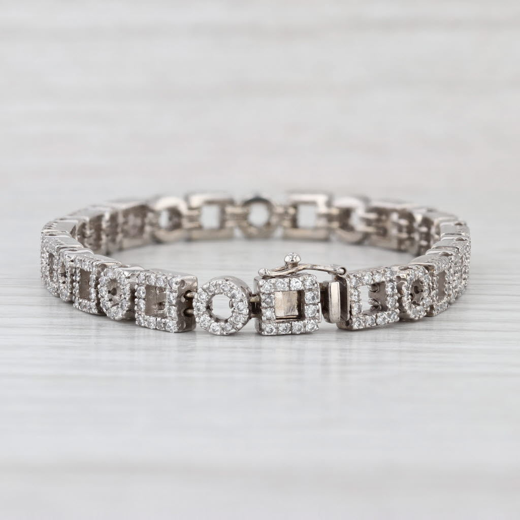 1.25ctw Tennis Bracelet Square Circle Chain 14k White Gold 6.75" 5.7mm