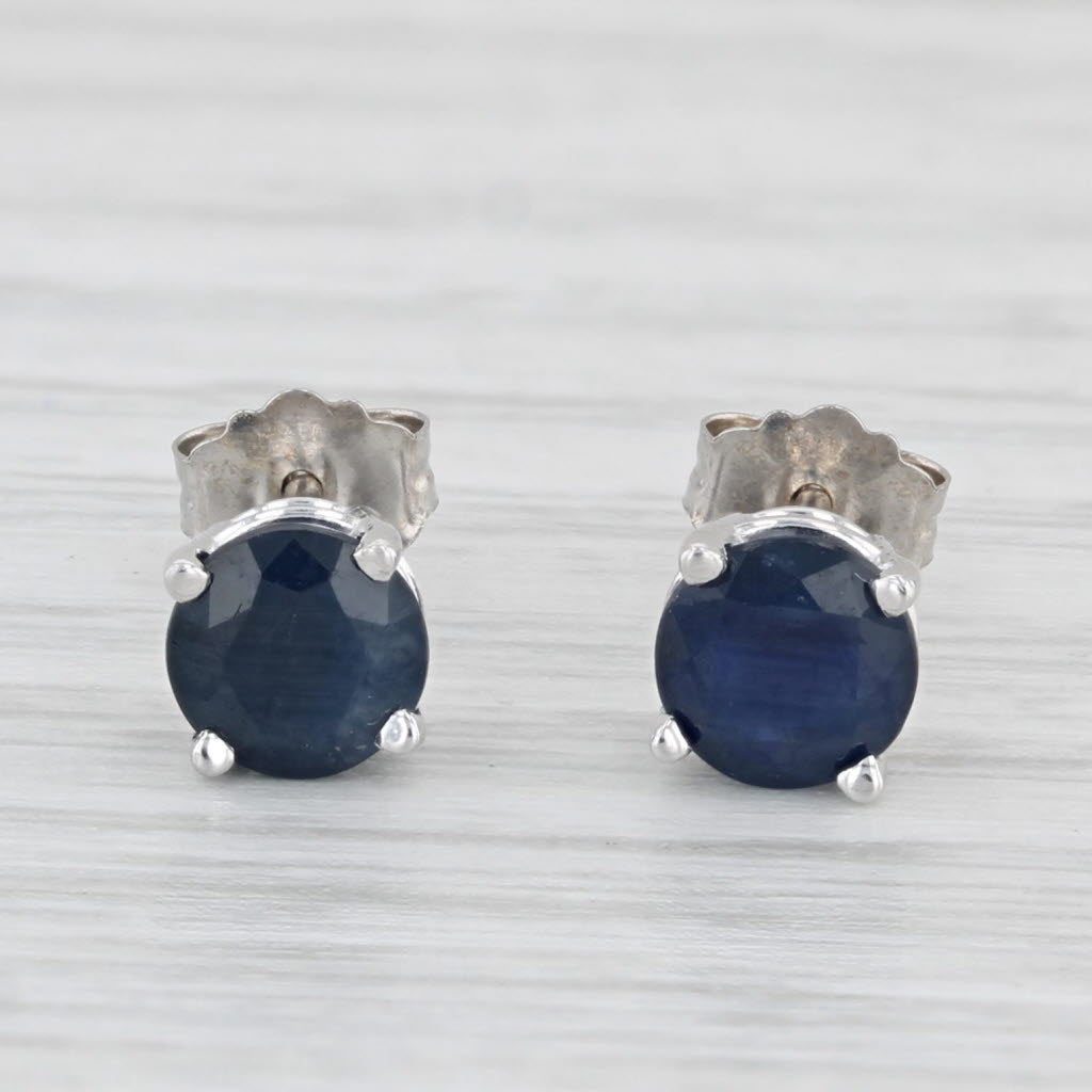 Light Gray 1.30ctw Blue Sapphire Stud Earrings 14k White Gold Round Solitaire Studs