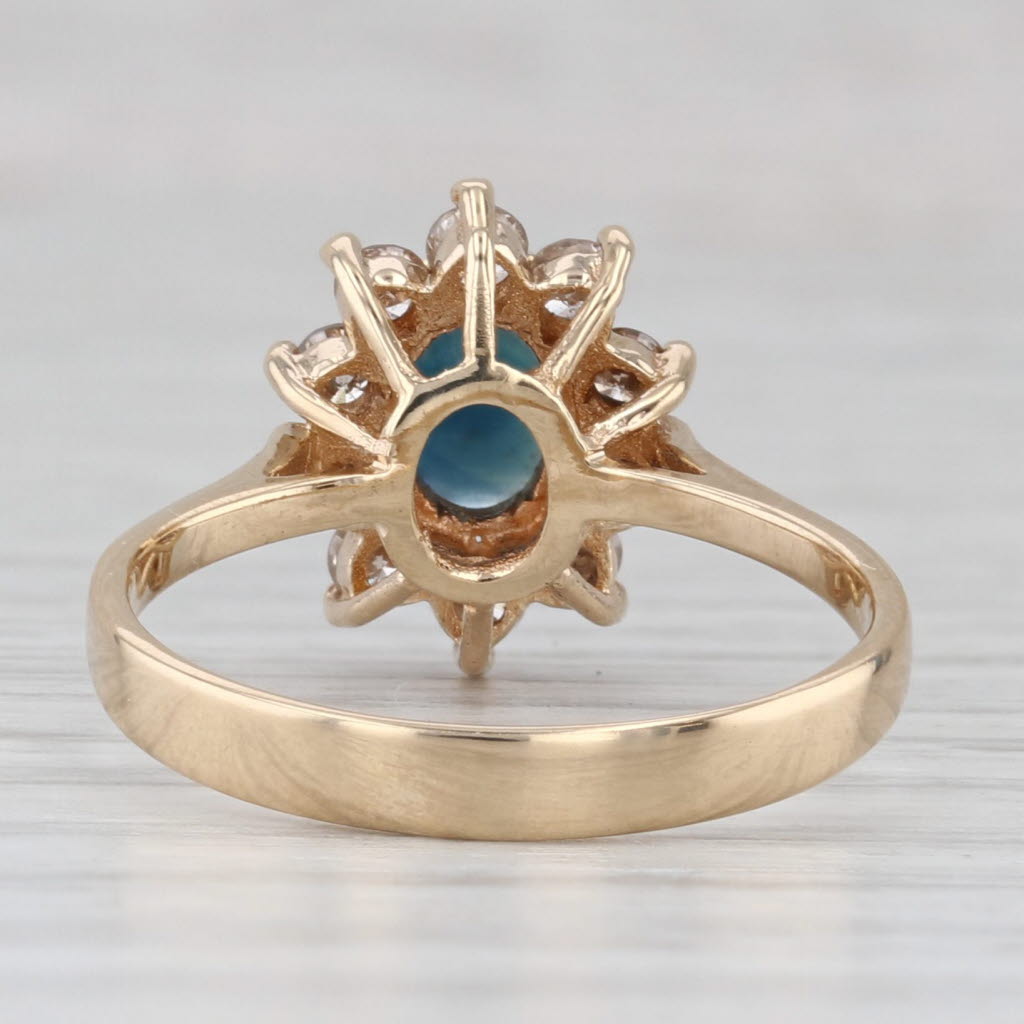 Light Gray 1.20ctw Blue Sapphire Diamond Halo Ring 14k Yellow Gold Size 6.75