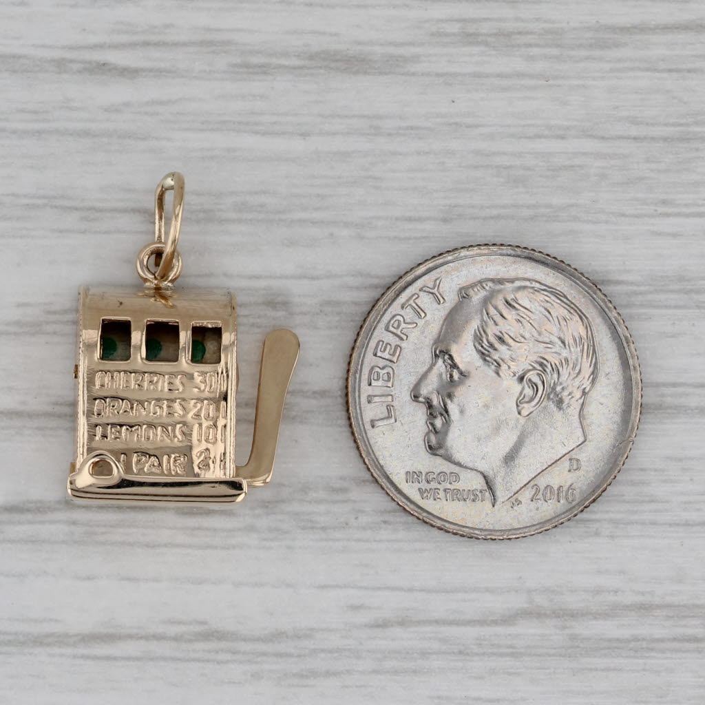 Gray Vintage Slot Machine Charm 14k Yellow Gold Vegas Souvenir Spins Arm Moves