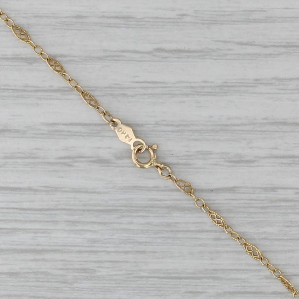 Filigree Link Chain Seed Pearl Station Necklace 14k Yellow Gold 19"