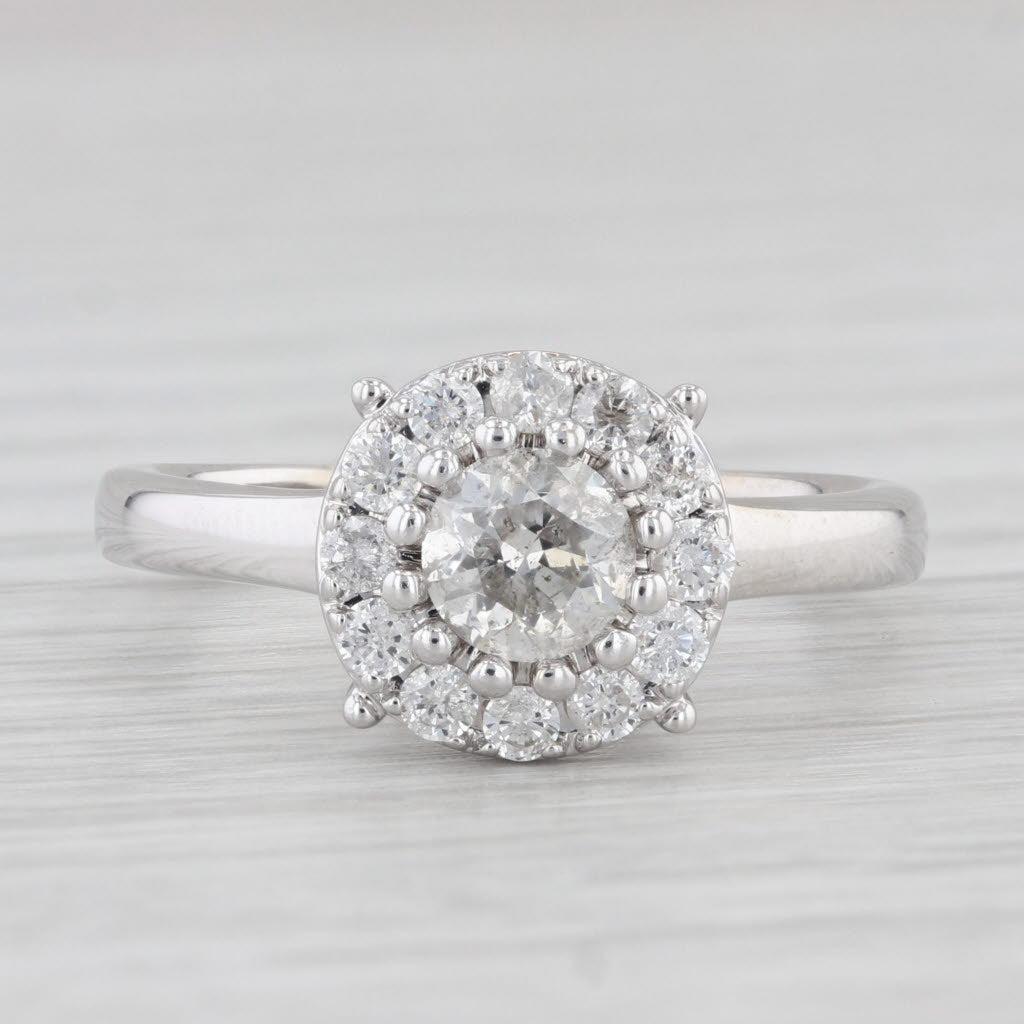 Light Gray 0.95ctw Round Diamond Halo Engagement Ring 14k White Gold Size 7.75
