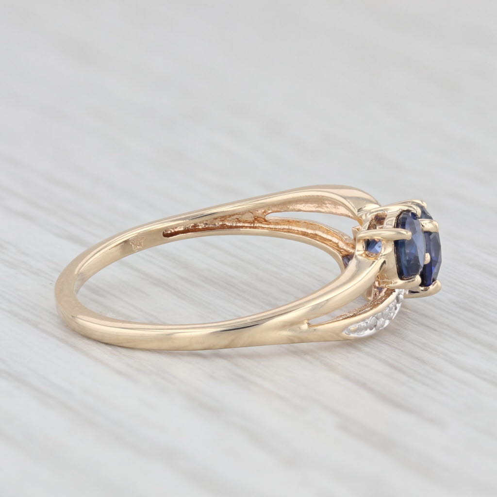 Light Gray 1.29ctw 3-Stone Lab Created Blue Sapphire Diamond Ring 10k Yellow Gold Size 7