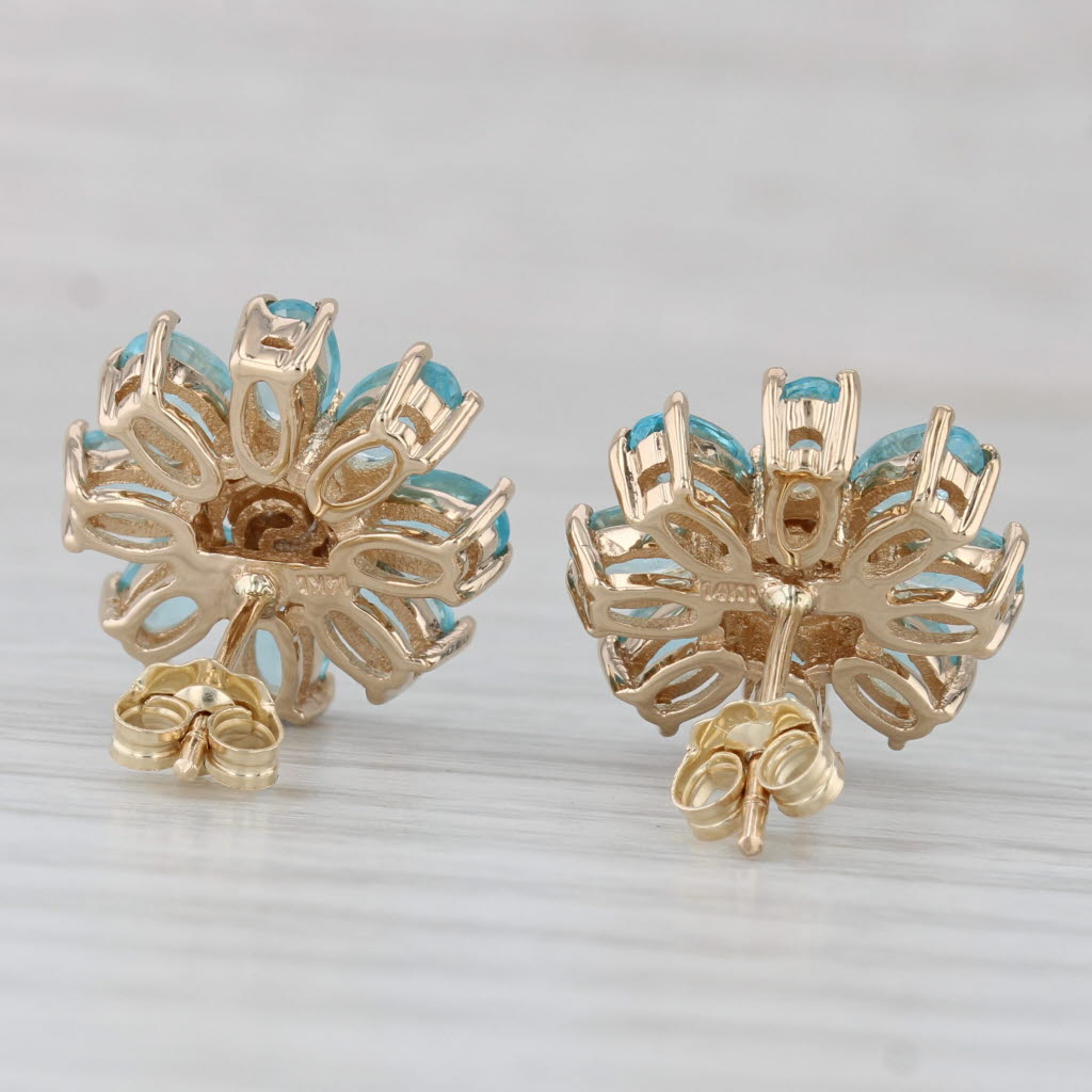 Gray 3.25ctw Blue Apatite Diamond Flower Stud Earrings 14k Yellow Gold